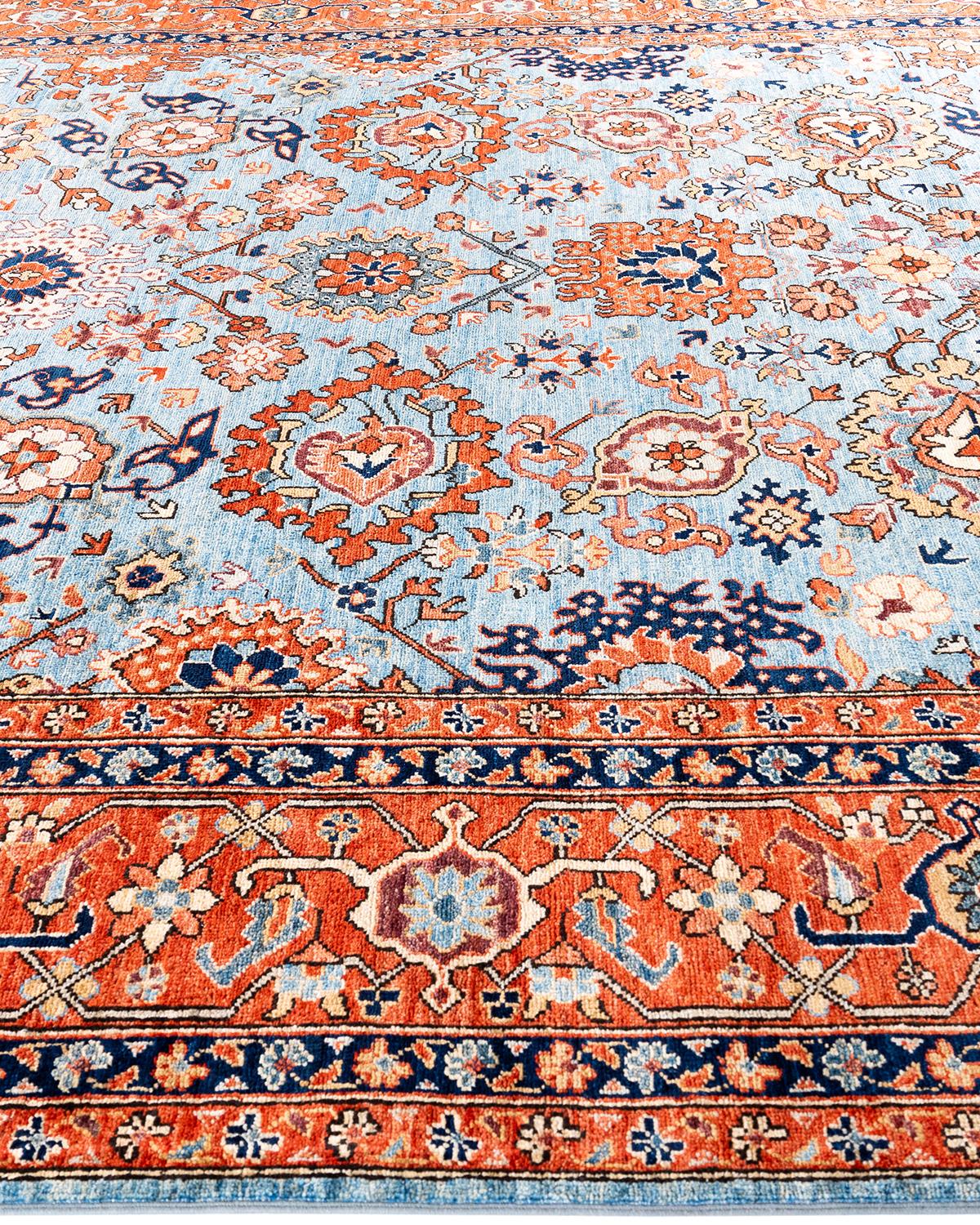 Noué à la main Traditional Serapi Tapis en laine nouée à la main bleu clair 8' 11