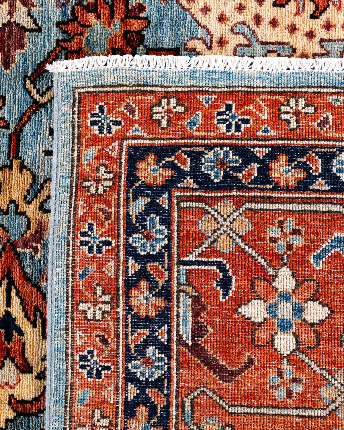 Traditional Serapi Tapis en laine nouée à la main bleu clair 8' 11