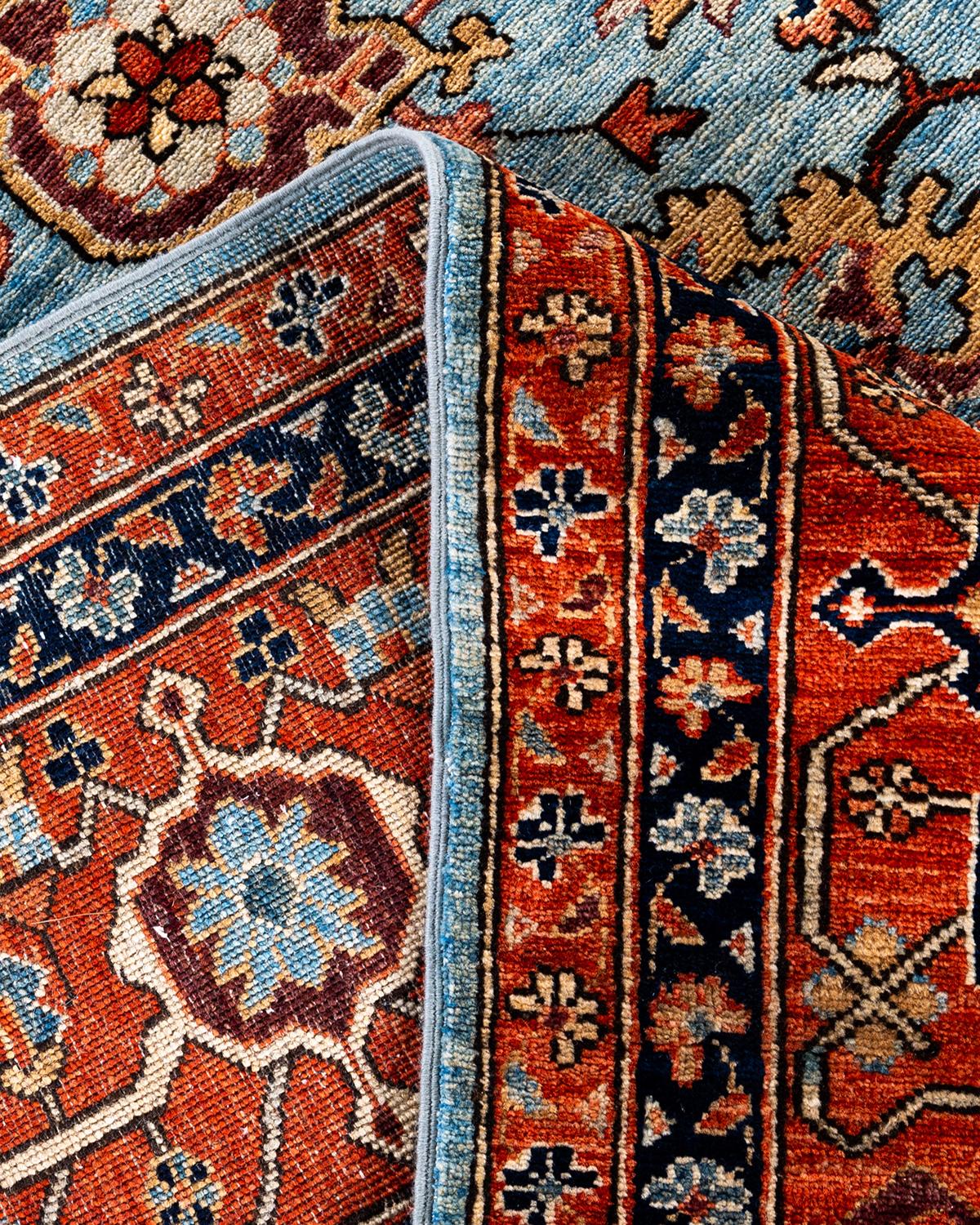 XXIe siècle et contemporain Traditional Serapi Tapis en laine nouée à la main bleu clair 8' 11