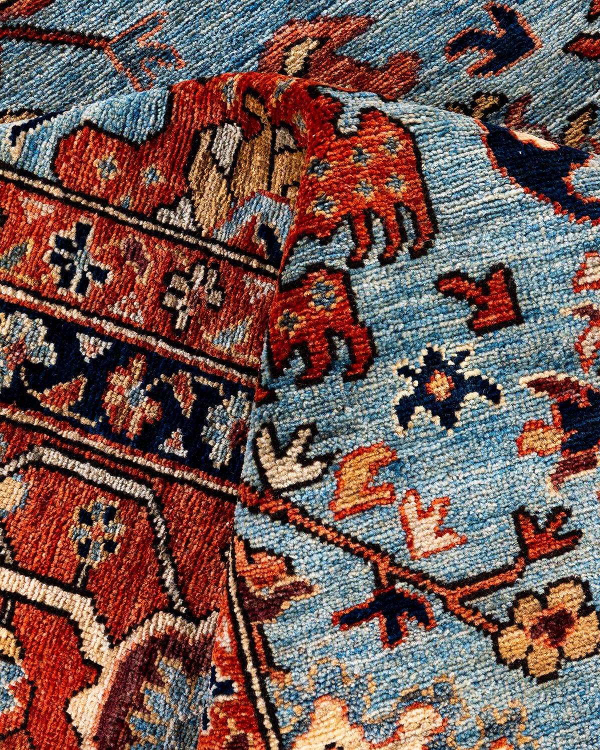 Laine Traditional Serapi Tapis en laine nouée à la main bleu clair 8' 11