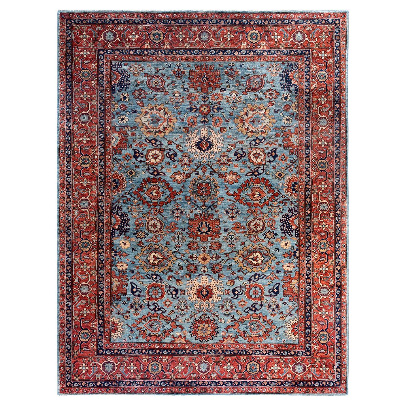 Traditional Serapi Hand Knotted Wool Light Blue Area Rug 8' 11" x 11' 9"