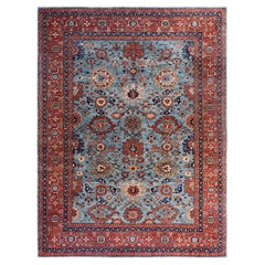 Traditional Serapi Hand Knotted Wool Light Blue Area Rug 8' 11" x 11' 9"