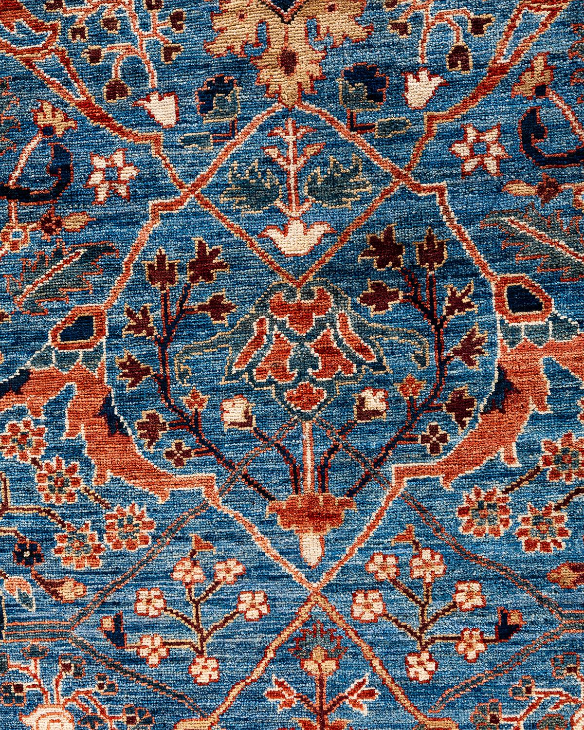 Pakistani Traditional Serapi Hand Knotted Wool Light Blue Area Rug 9' 0