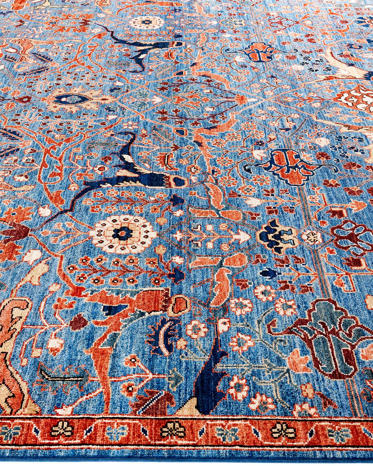 Hand-Knotted Traditional Serapi Hand Knotted Wool Light Blue Area Rug 9' 0