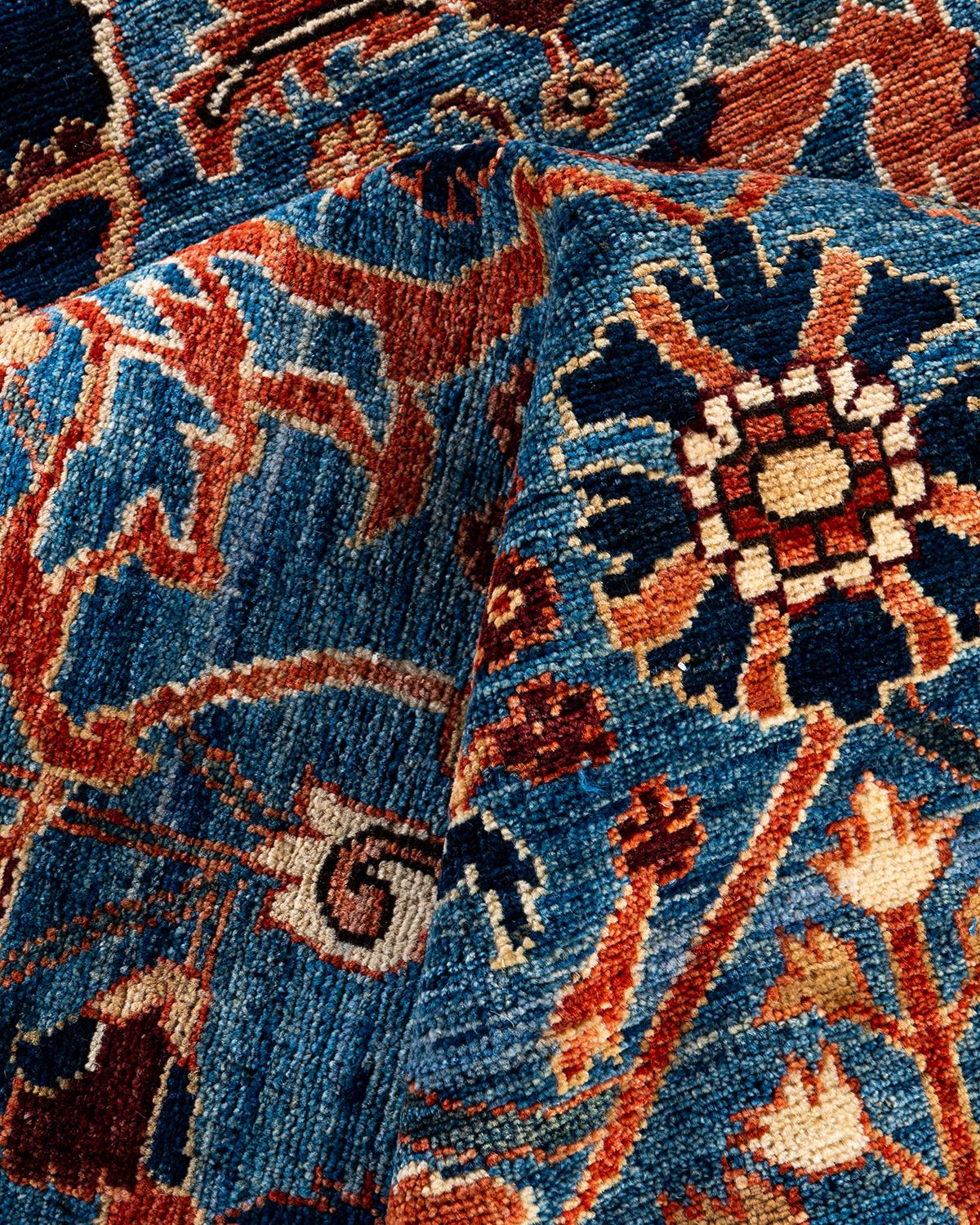 Traditional Serapi Hand Knotted Wool Light Blue Area Rug 9' 0