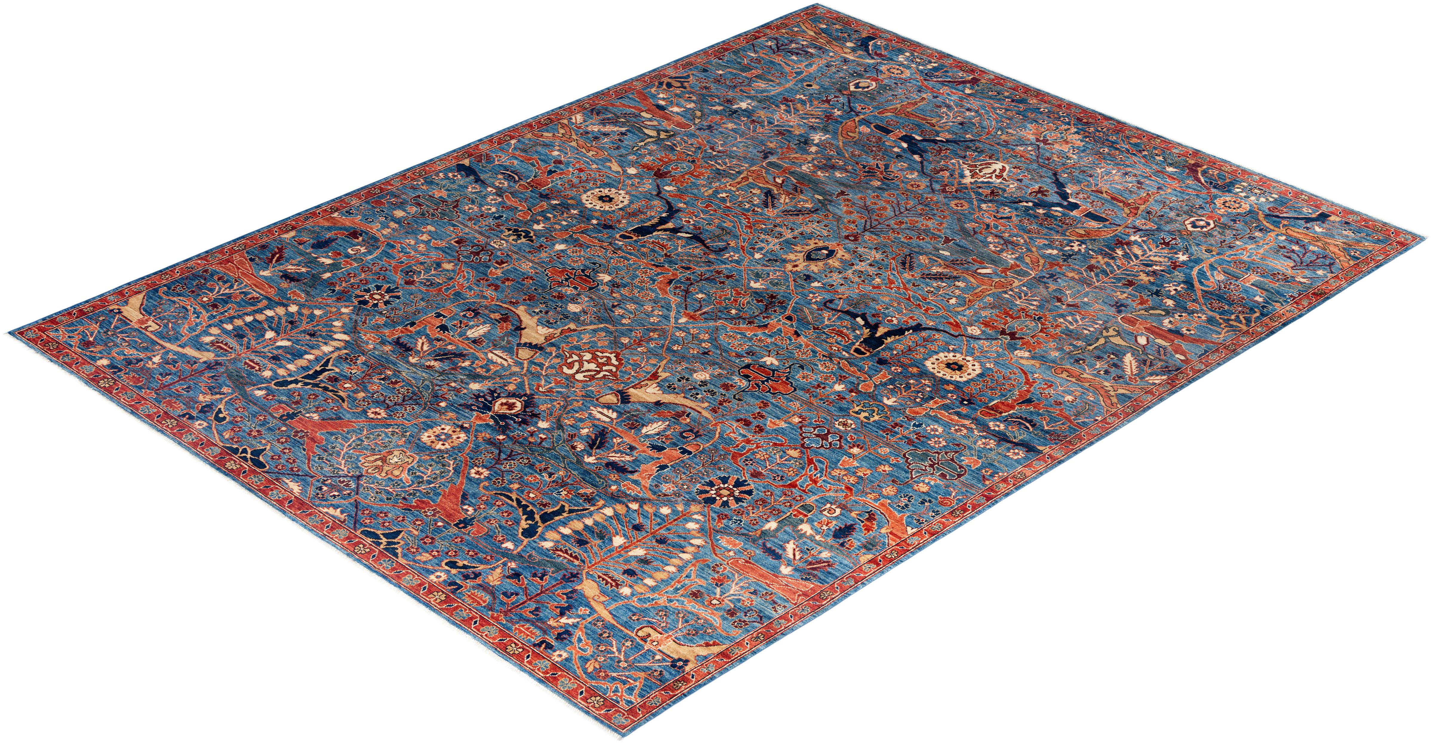 Traditional Serapi Hand Knotted Wool Light Blue Area Rug 9' 0