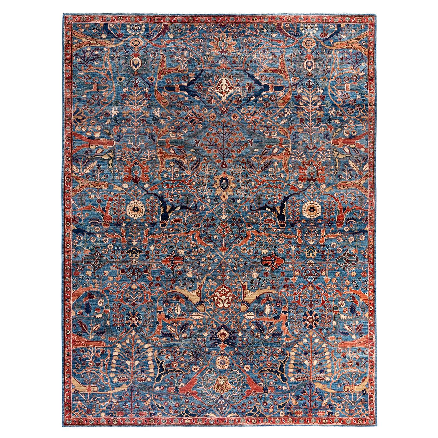 Traditional Serapi Hand Knotted Wool Light Blue Area Rug 9' 0" x 11' 9" For Sale