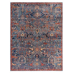 Tapis traditionnel Serapi noué à la main bleu clair 9' 0" x 11' 9"