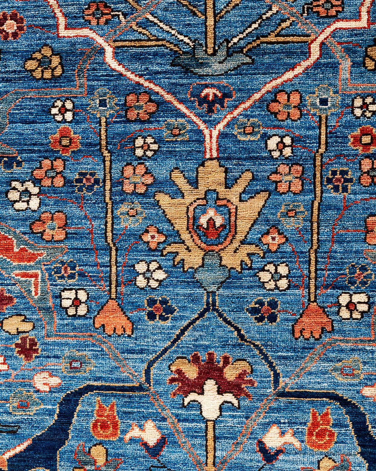 Traditioneller handgeknüpfter, hellblauer Serapi-Teppich aus Wolle 9' 1