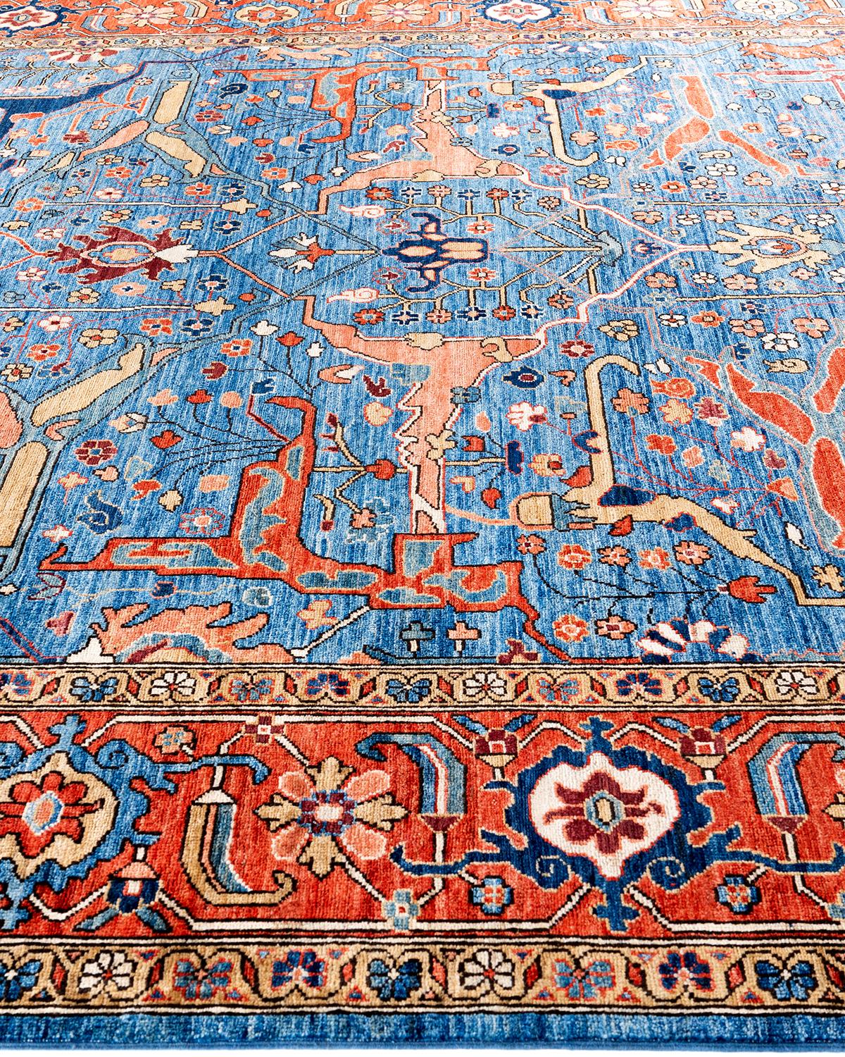 Traditioneller handgeknüpfter, hellblauer Serapi-Teppich aus Wolle 9' 1