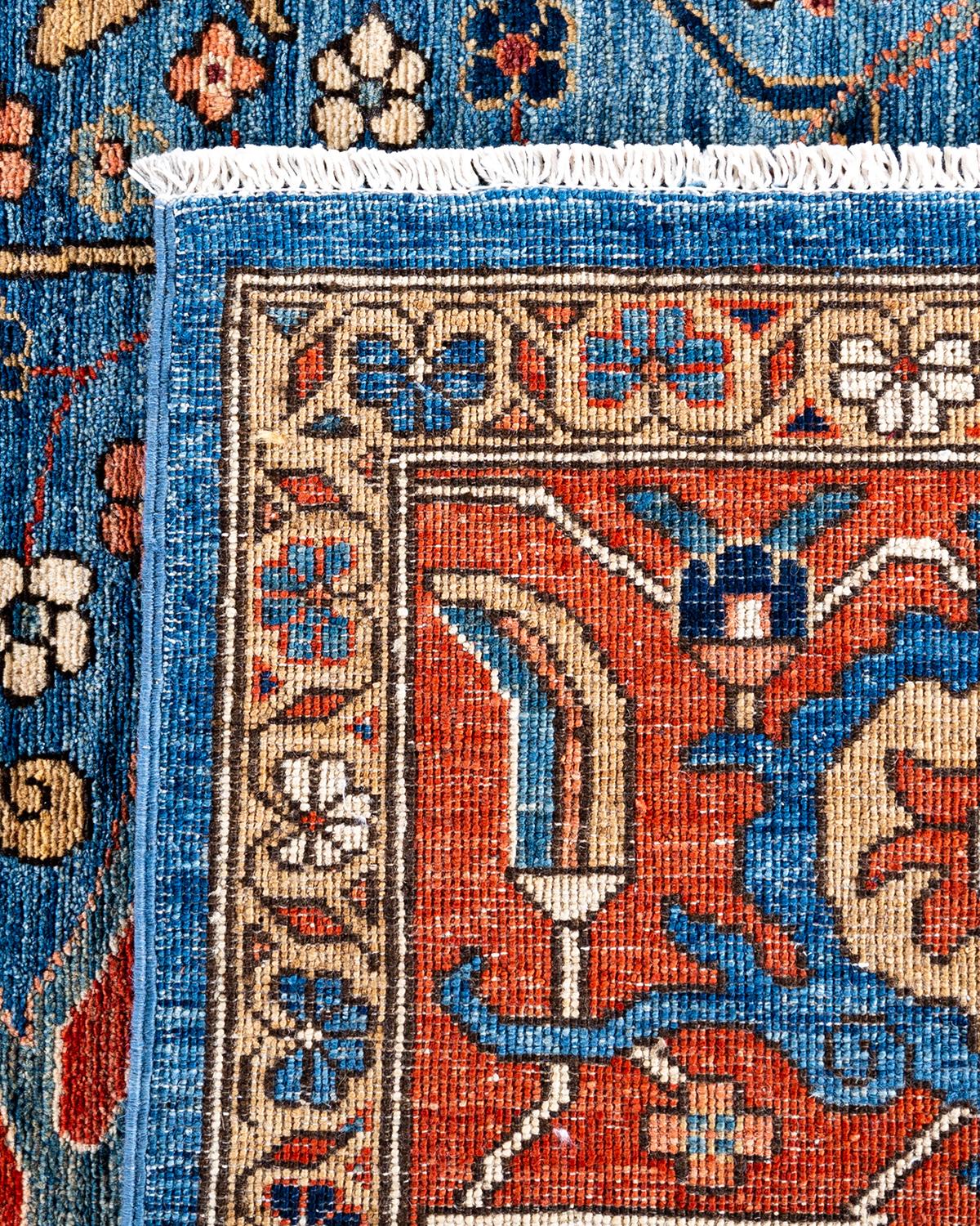 Traditioneller handgeknüpfter, hellblauer Serapi-Teppich aus Wolle 9' 1
