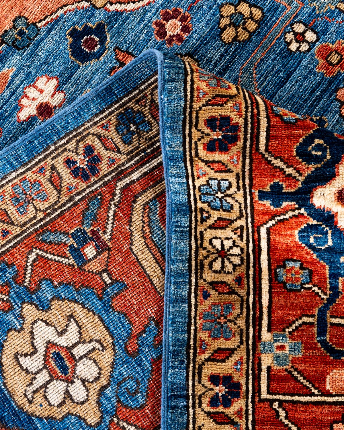 Traditioneller handgeknüpfter, hellblauer Serapi-Teppich aus Wolle 9' 1
