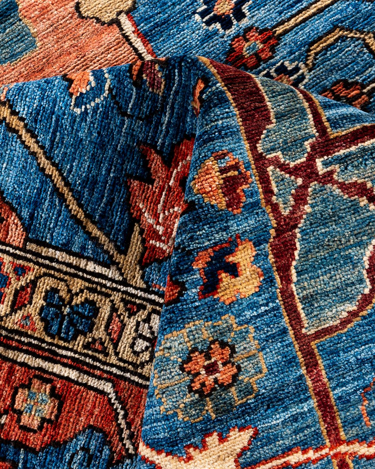 Traditioneller handgeknüpfter, hellblauer Serapi-Teppich aus Wolle 9' 1