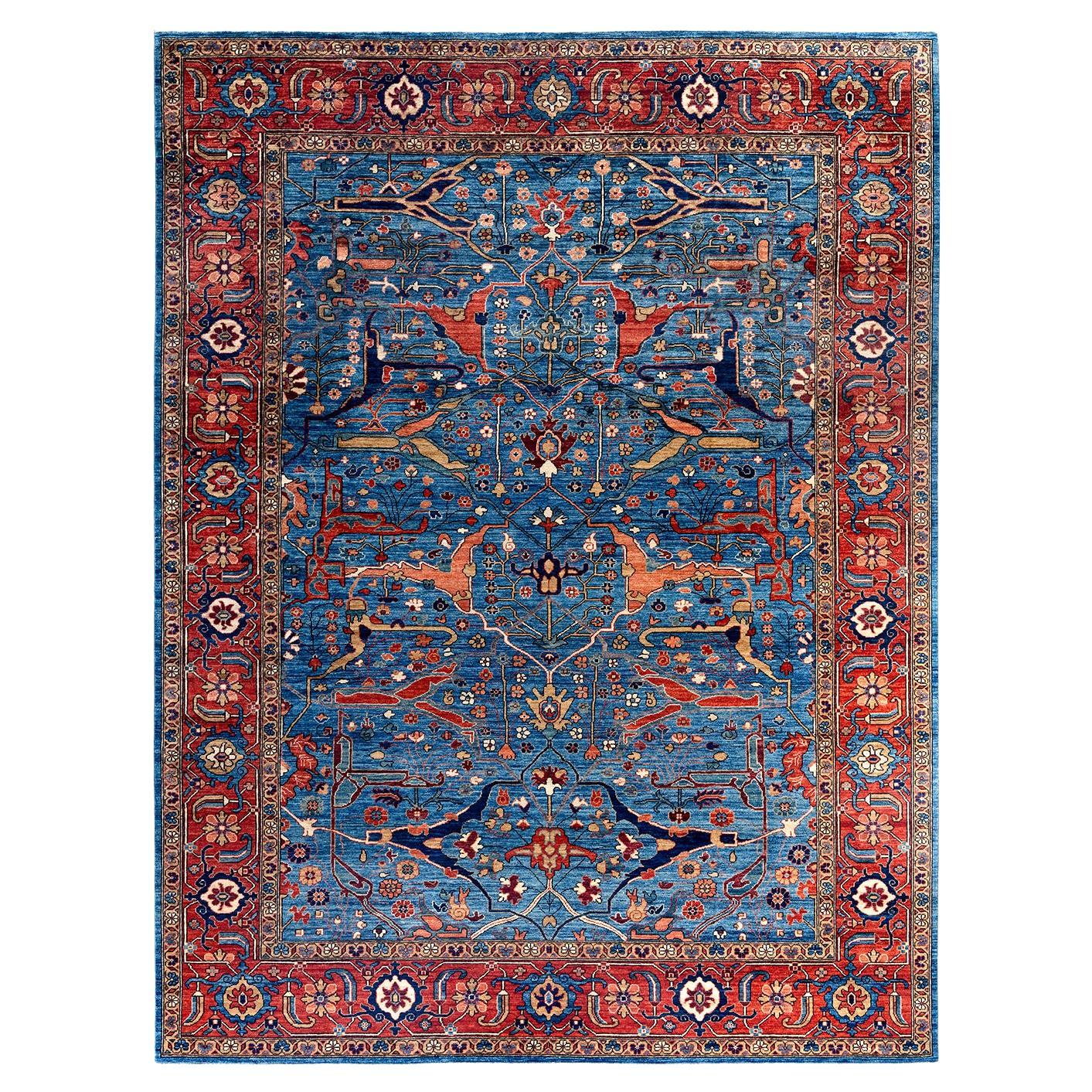 Tapis traditionnel Serapi noué à la main bleu clair 9' 1" x 11' 11"