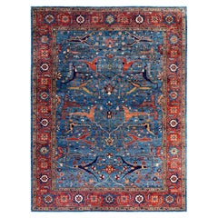 Traditional Serapi Hand Knotted Wool Light Blue Area Rug 9' 1" x 11' 11"