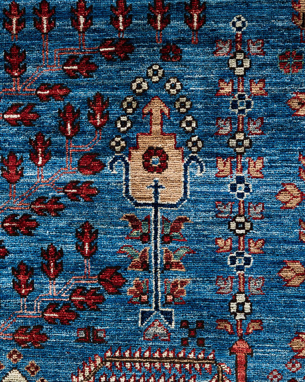 Alfombra tradicional Serapi de lana anudada a mano azul claro 9' 3