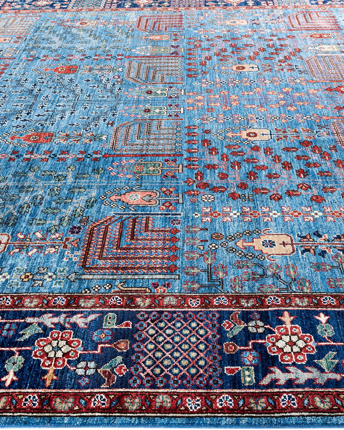 Alfombra tradicional Serapi de lana anudada a mano azul claro 9' 3