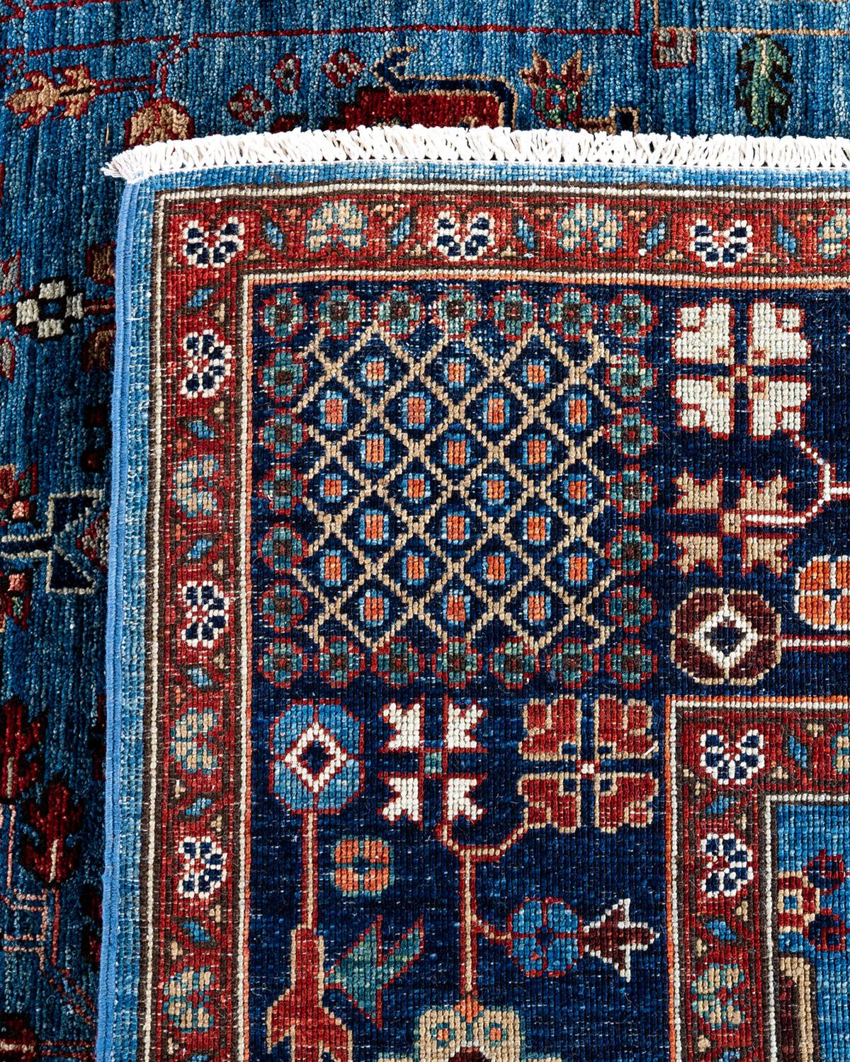 Alfombra tradicional Serapi de lana anudada a mano azul claro 9' 3