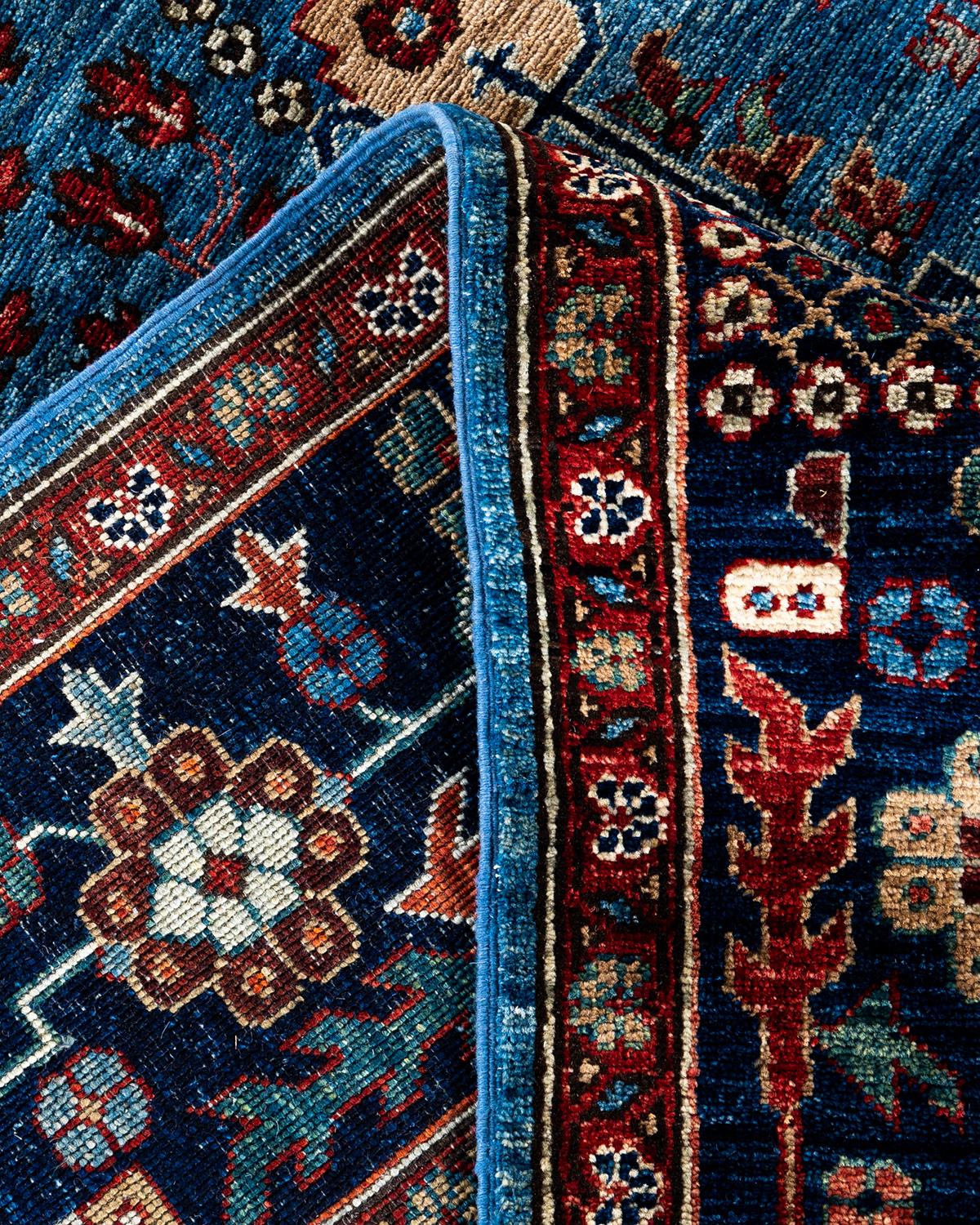 Alfombra tradicional Serapi de lana anudada a mano azul claro 9' 3