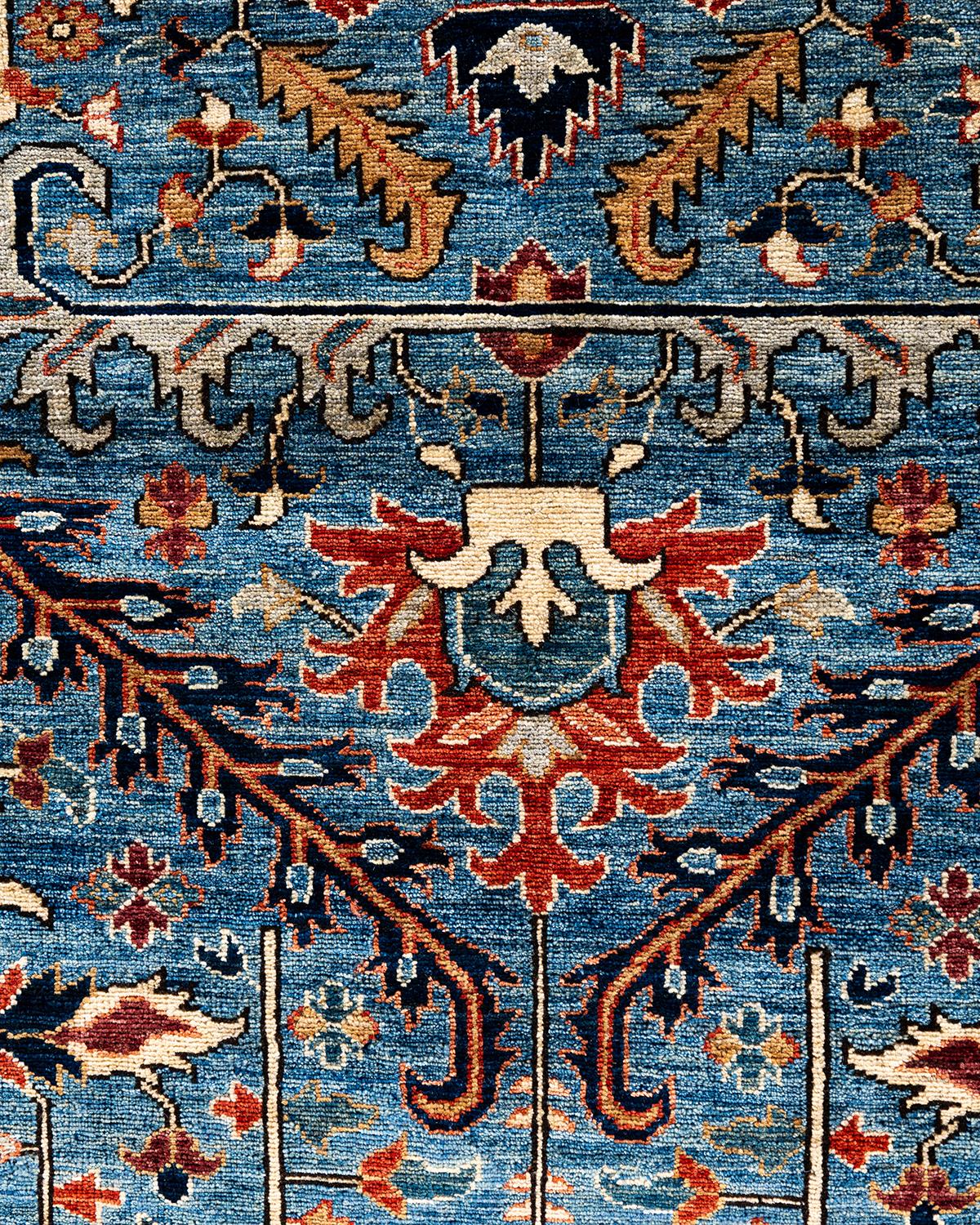 Pakistanais Tapis traditionnel Serapi noué à la main bleu clair 9' 4