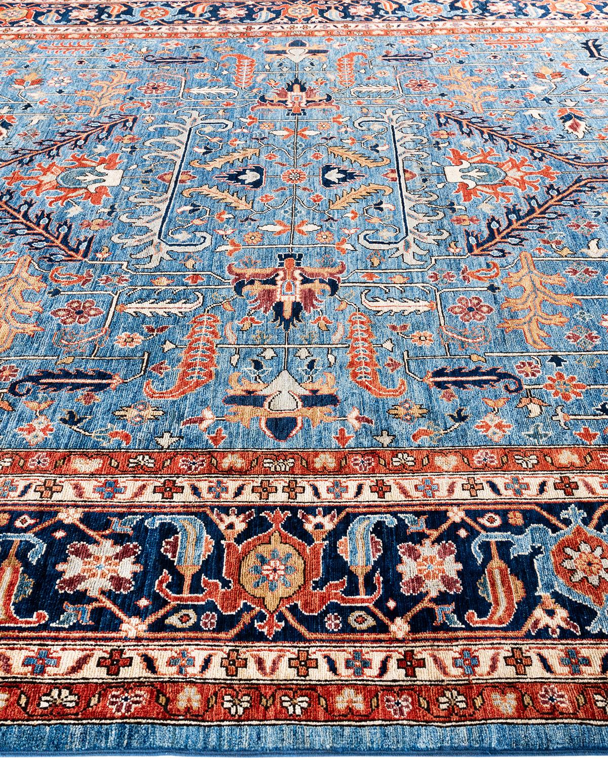 Noué à la main Tapis traditionnel Serapi noué à la main bleu clair 9' 4