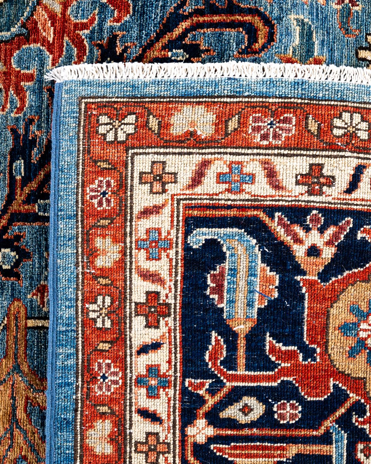Tapis traditionnel Serapi noué à la main bleu clair 9' 4