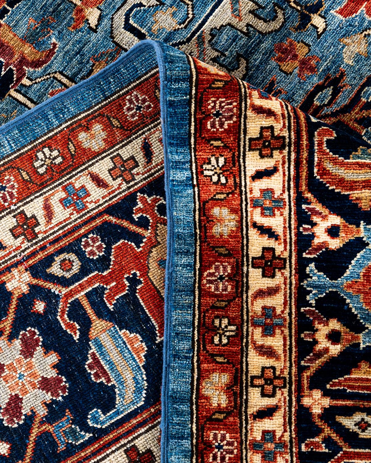 XXIe siècle et contemporain Tapis traditionnel Serapi noué à la main bleu clair 9' 4