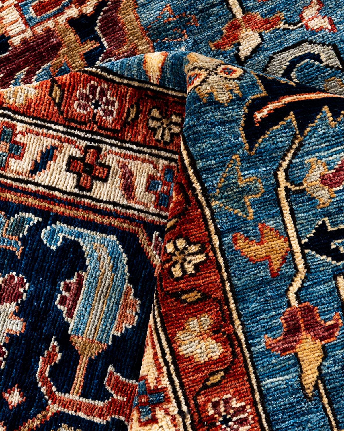 Laine Tapis traditionnel Serapi noué à la main bleu clair 9' 4