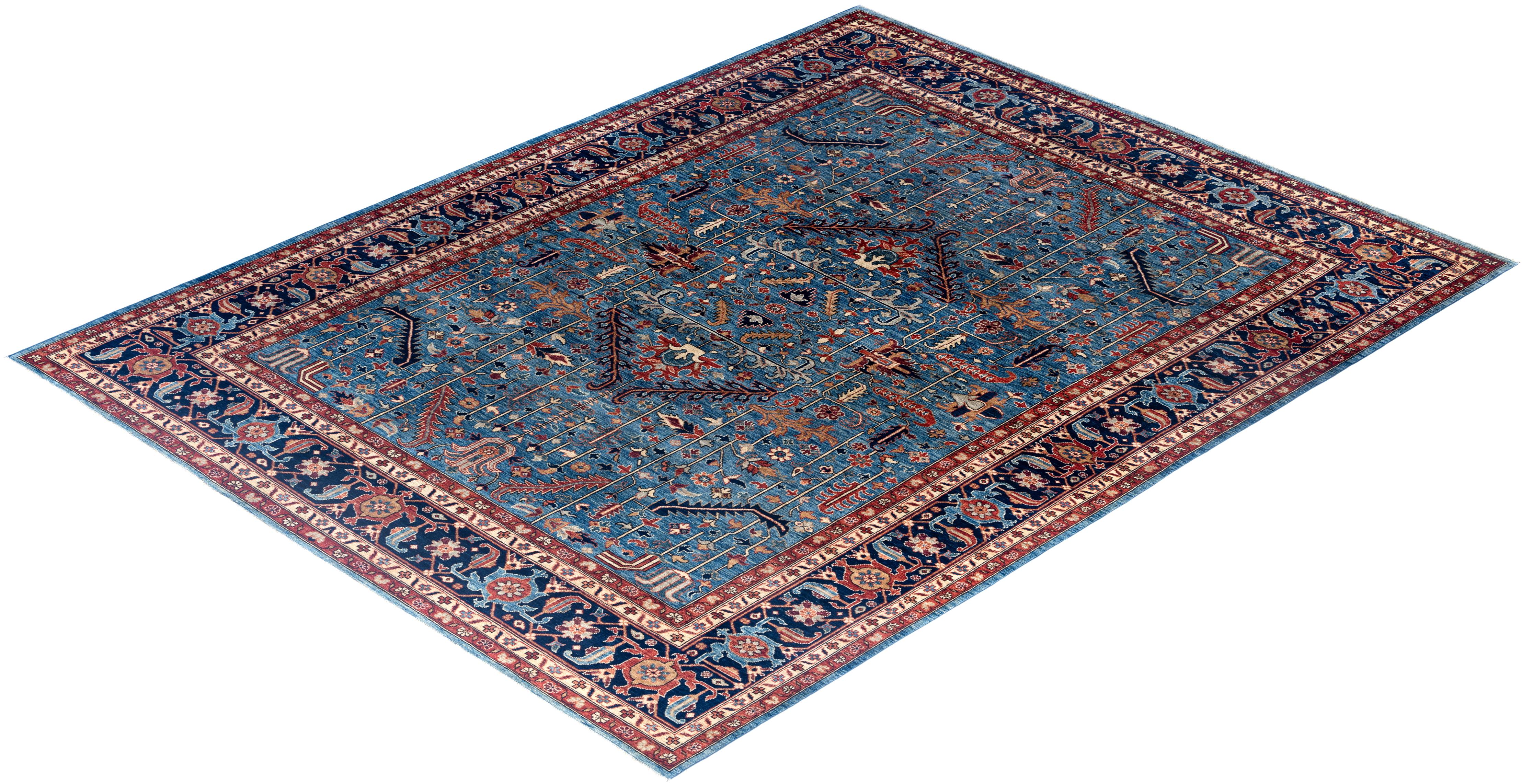 Tapis traditionnel Serapi noué à la main bleu clair 9' 4