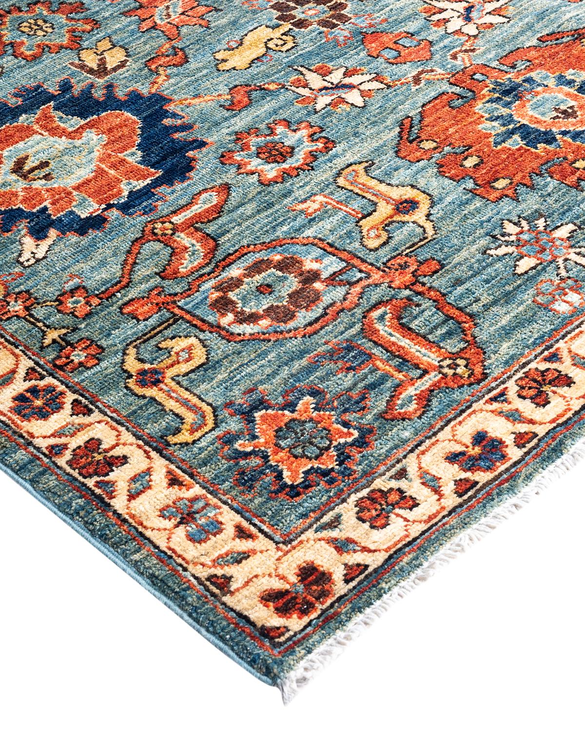 Persian rug-making at its finest inspired the rich colors, elaborate geometric motifs, and botanical detailing of the Serapi collection. With as many as 100 knots per inch, these handcrafted rugs are as durable as they are visually stunning, and