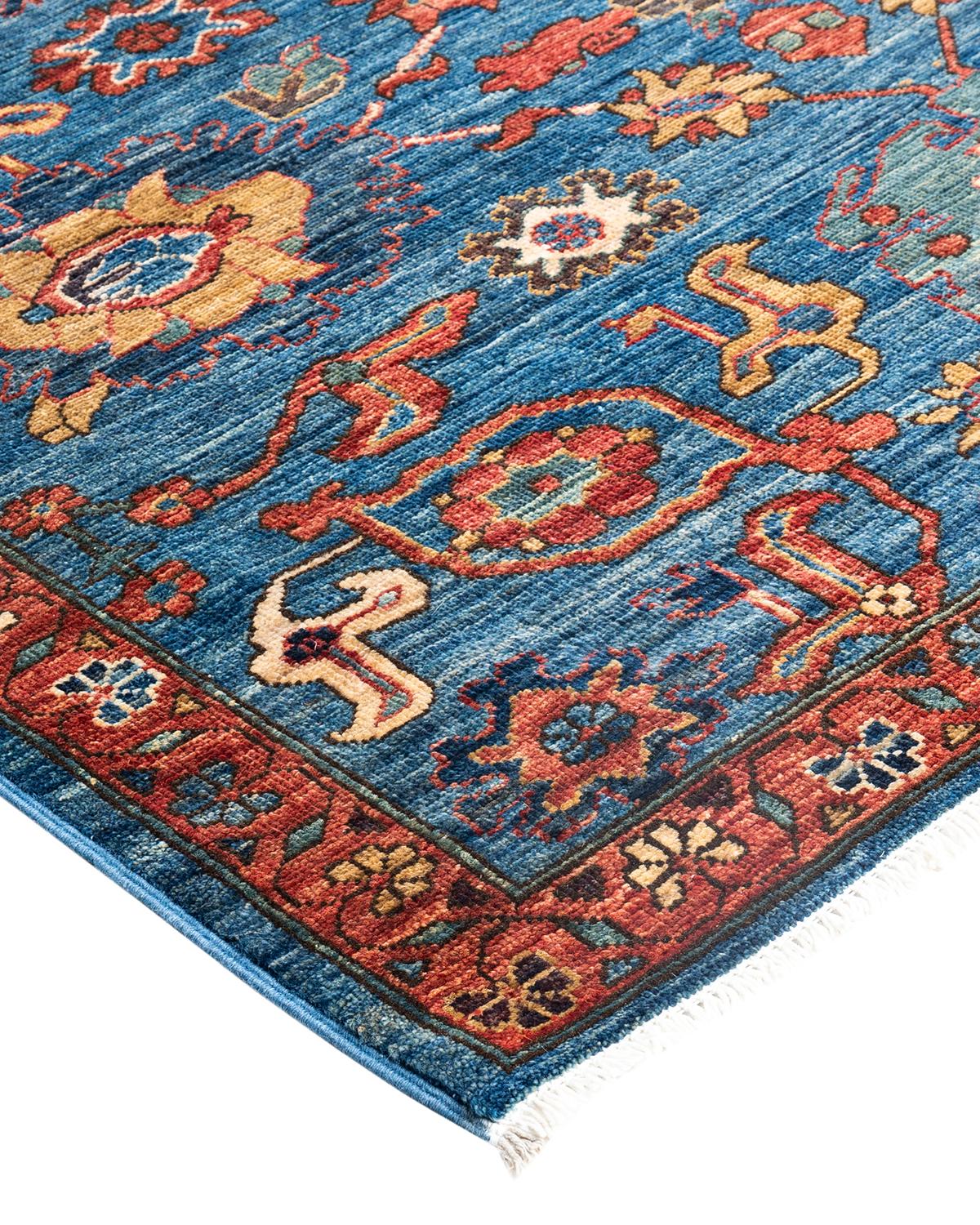 Persian rug-making at its finest inspired the rich colors, elaborate geometric motifs, and botanical detailing of the Serapi collection. With as many as 100 knots per inch, these handcrafted rugs are as durable as they are visually stunning, and