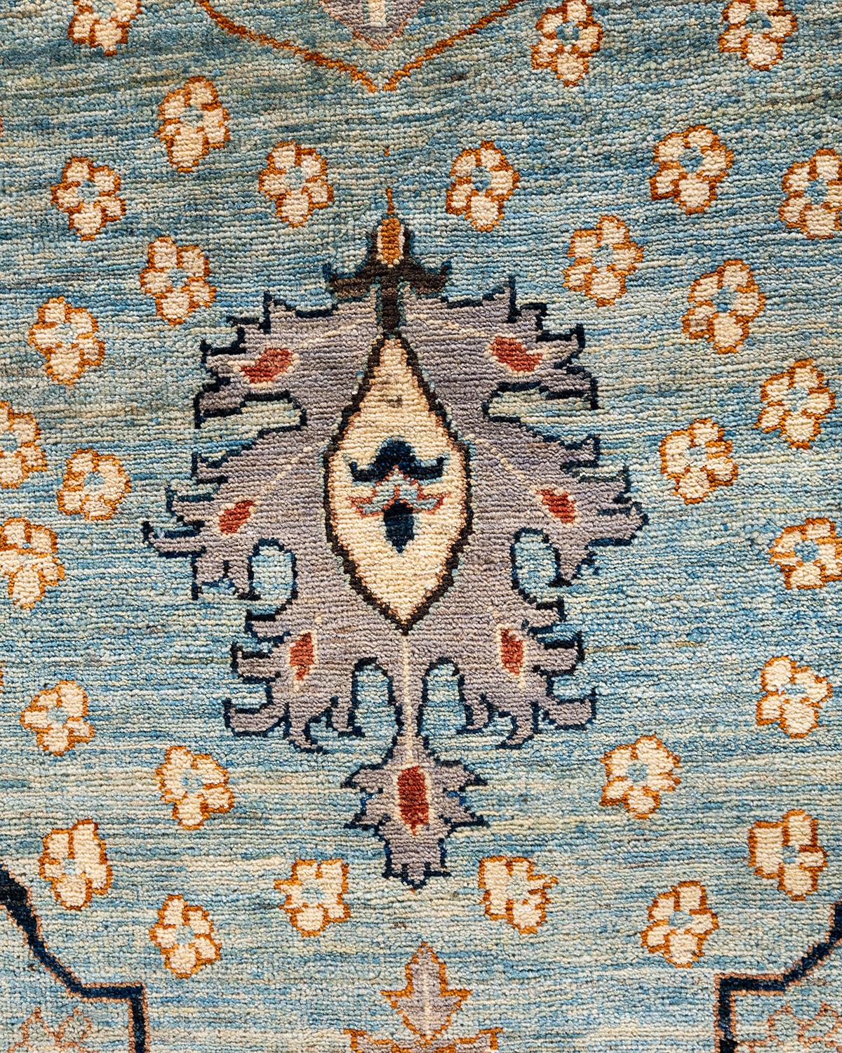 Pakistani Traditional Serapi Hand Knotted Wool Light Blue Area Rug