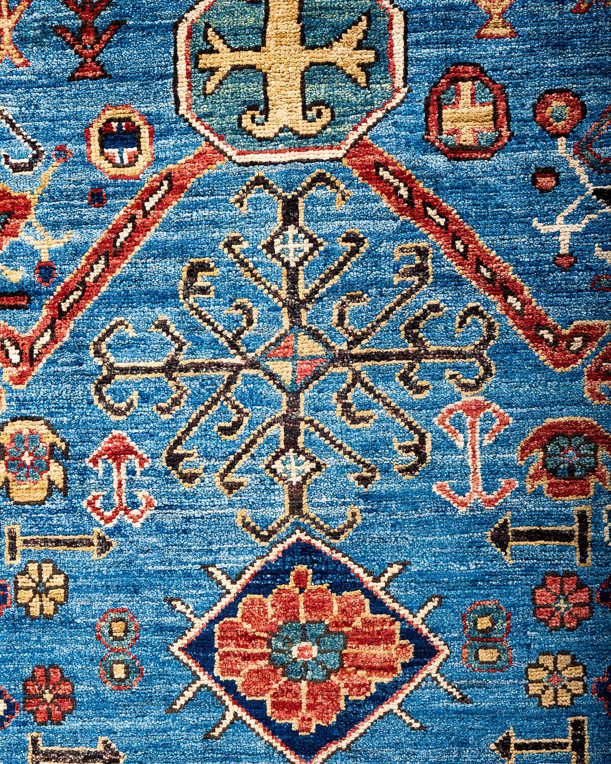 Traditioneller hellblauer Teppich aus handgeknüpfter Wolle Serapi (Pakistanisch) im Angebot