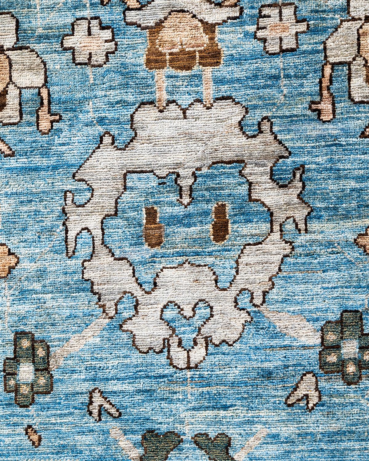 Traditioneller hellblauer Teppich aus handgeknüpfter Wolle Serapi (Pakistanisch)
