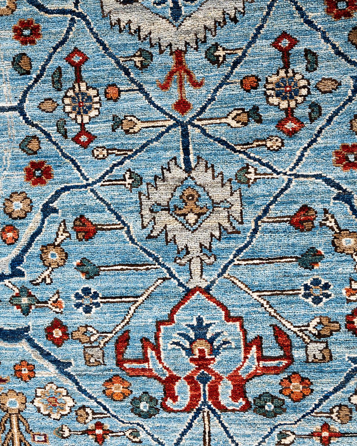 Traditioneller hellblauer Teppich aus handgeknüpfter Wolle Serapi (Pakistanisch) im Angebot