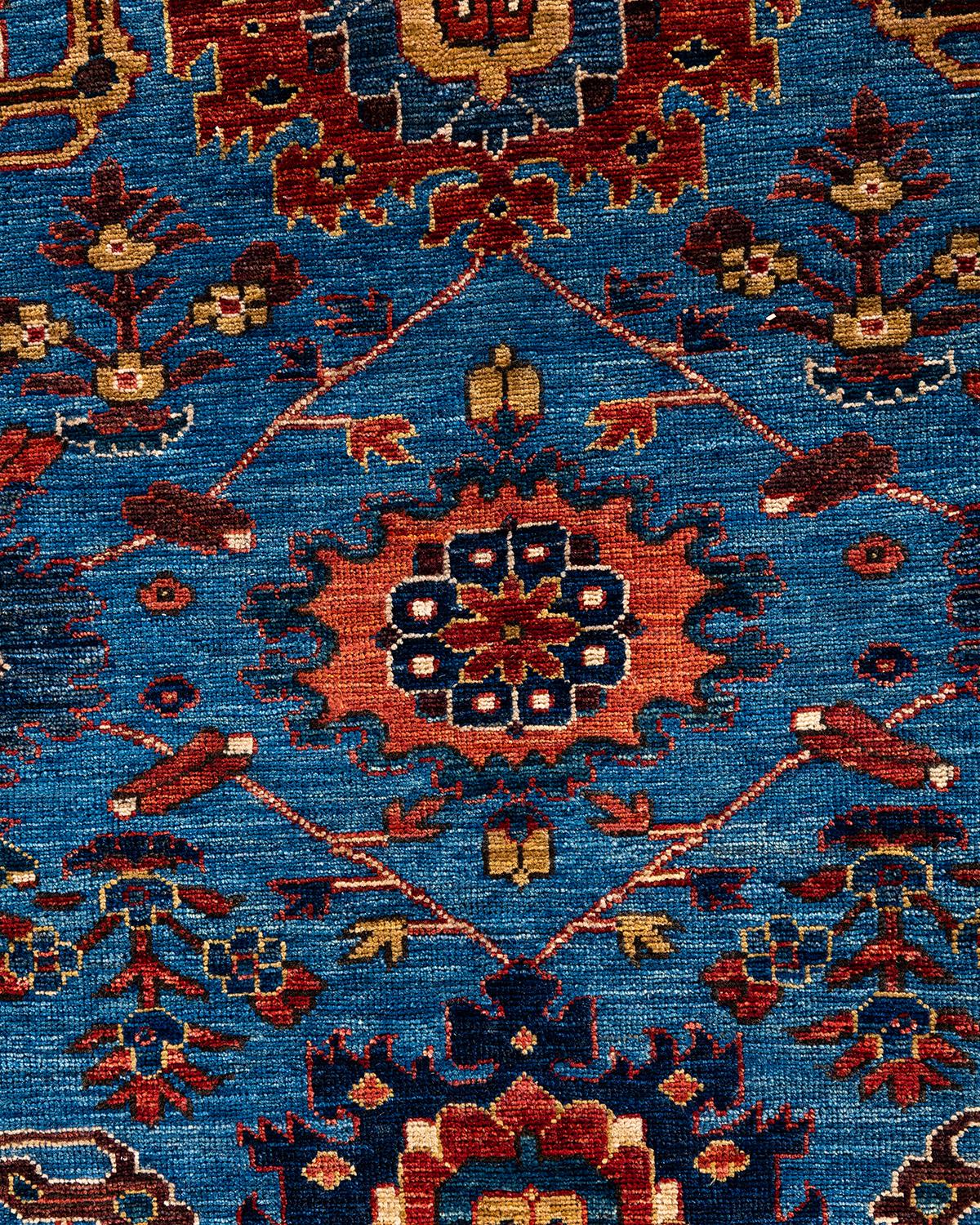 Pakistani  Traditional Serapi Hand Knotted Wool Light Blue Area Rug For Sale