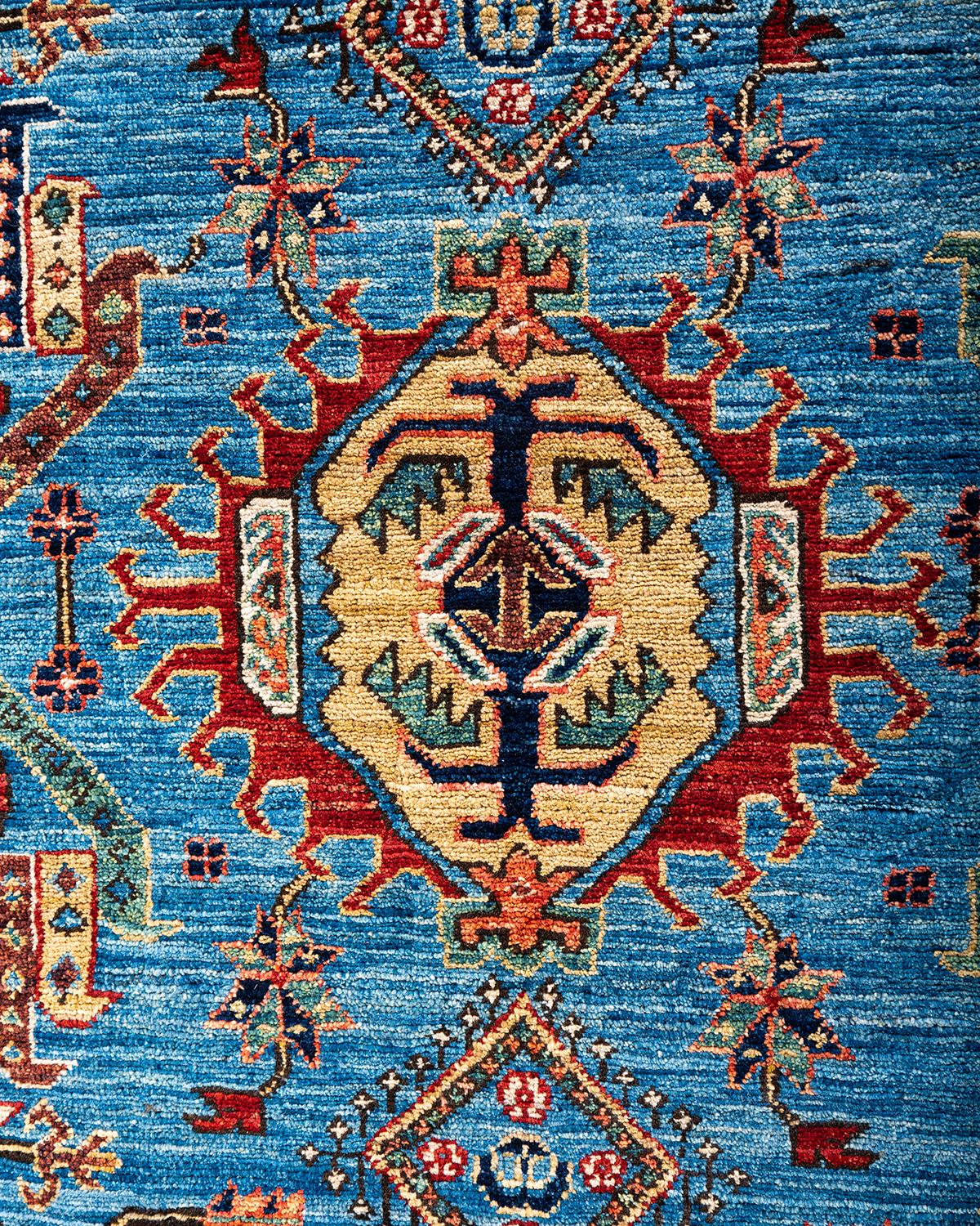 Pakistani Traditional Serapi Hand Knotted Wool Light Blue Area Rug  For Sale