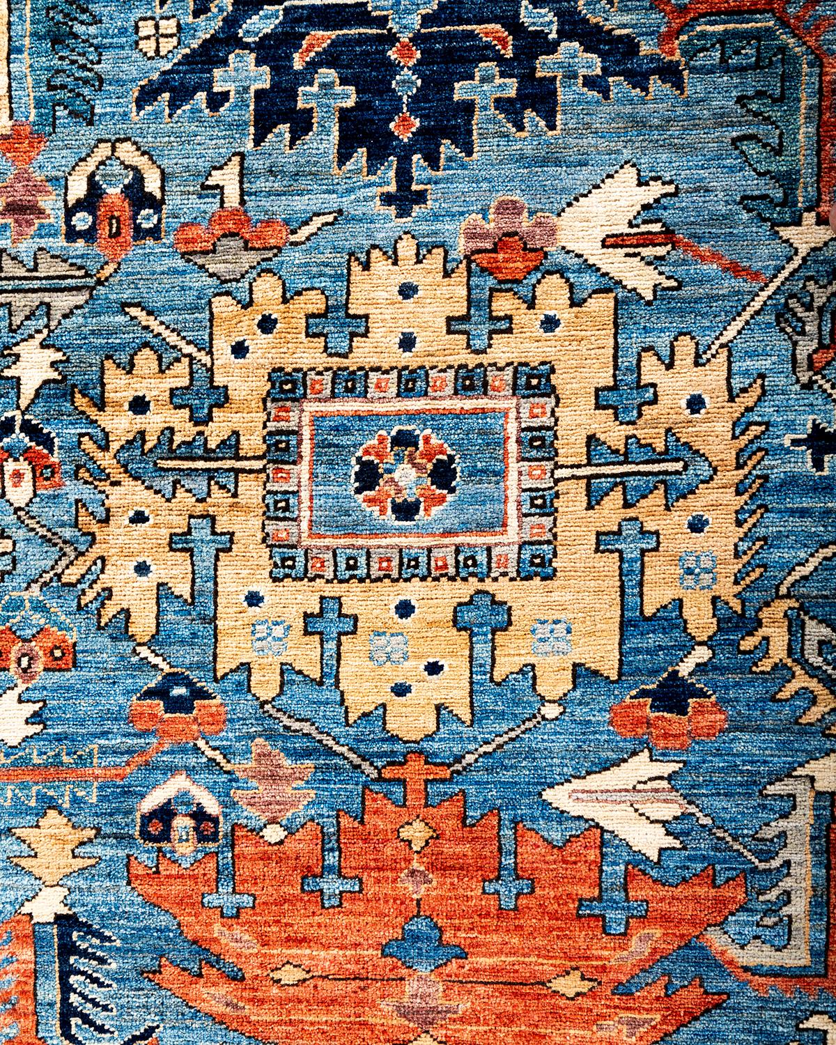 Traditioneller hellblauer Teppich aus handgeknüpfter Wolle Serapi  (Pakistanisch) im Angebot