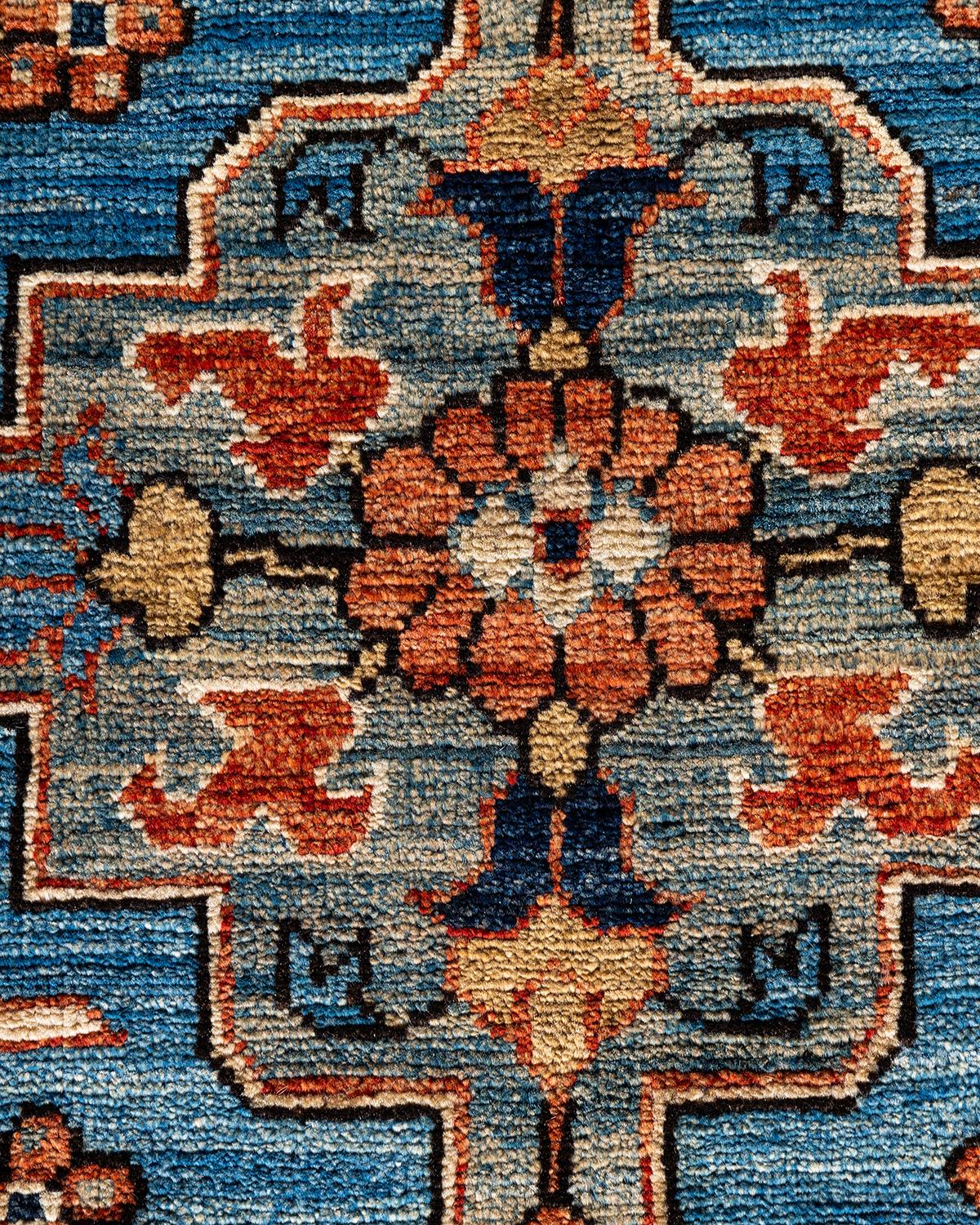 Pakistanais Tapis traditionnel Serapi noué à la main en laine bleu clair en vente