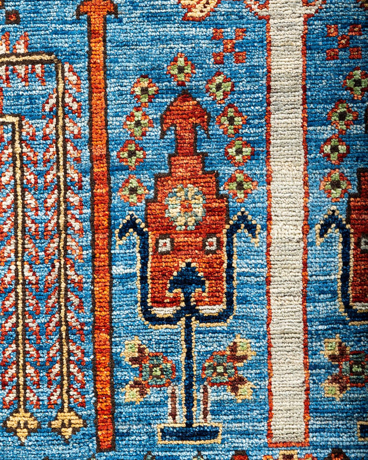 Pakistanais Tapis traditionnel Serapi noué à la main en laine bleu clair en vente