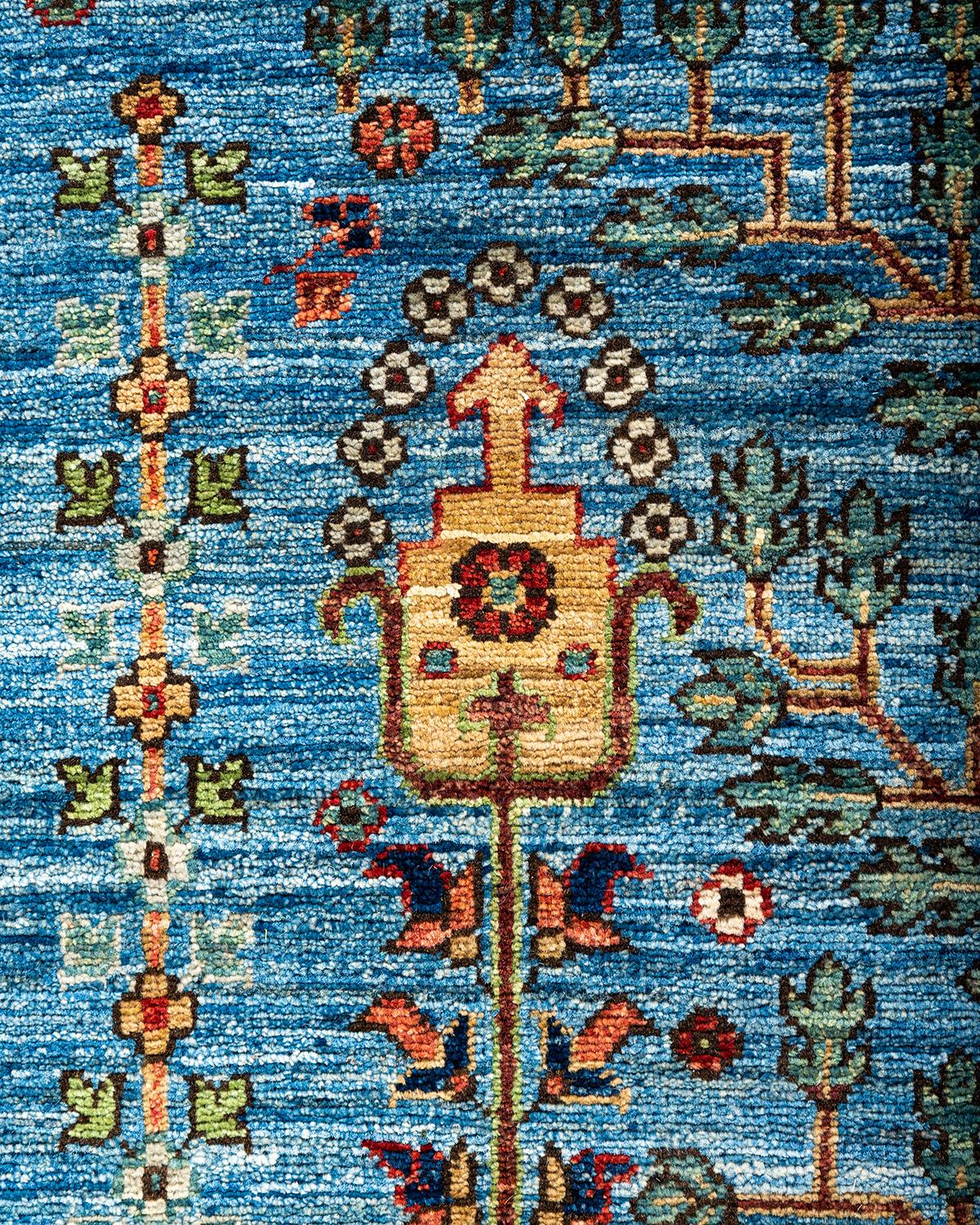 Pakistani Traditional Serapi Hand Knotted Wool Light Blue Area Rug For Sale