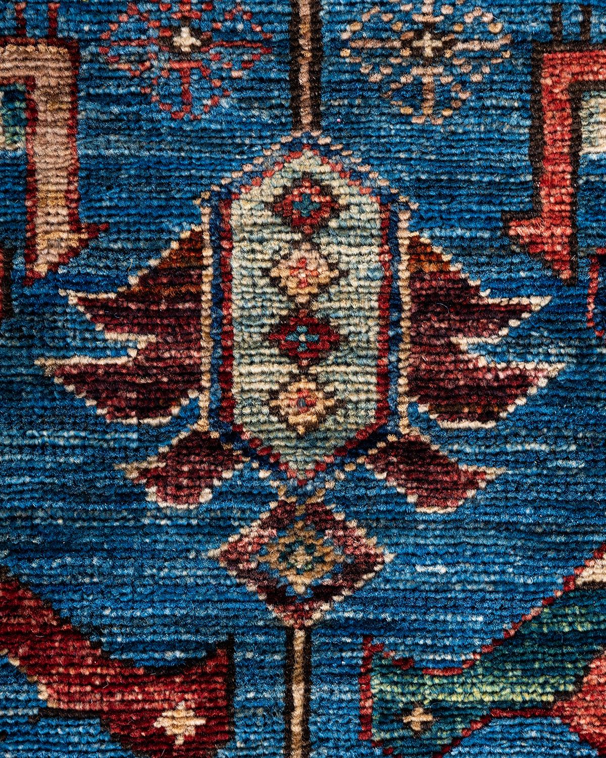 Pakistanais Tapis traditionnel Serapi noué à la main en laine bleu clair en vente