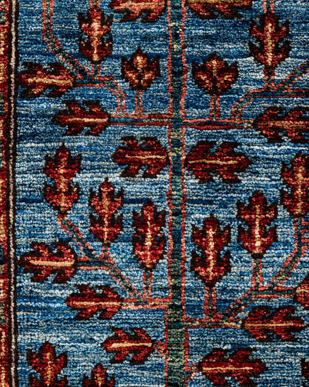 Pakistanais Tapis traditionnel Serapi noué à la main en laine bleu clair en vente