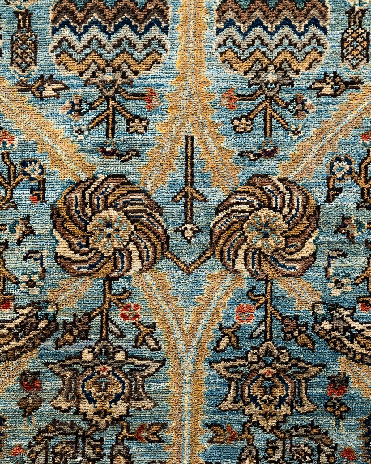 Pakistani Traditional Serapi Hand Knotted Wool Light Blue Area Rug For Sale