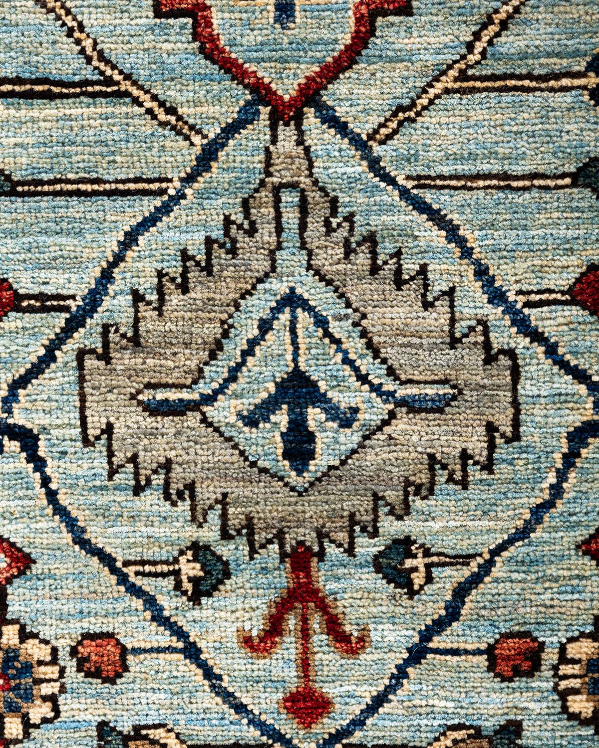 Pakistanais Tapis traditionnel Serapi noué à la main en laine bleu clair en vente
