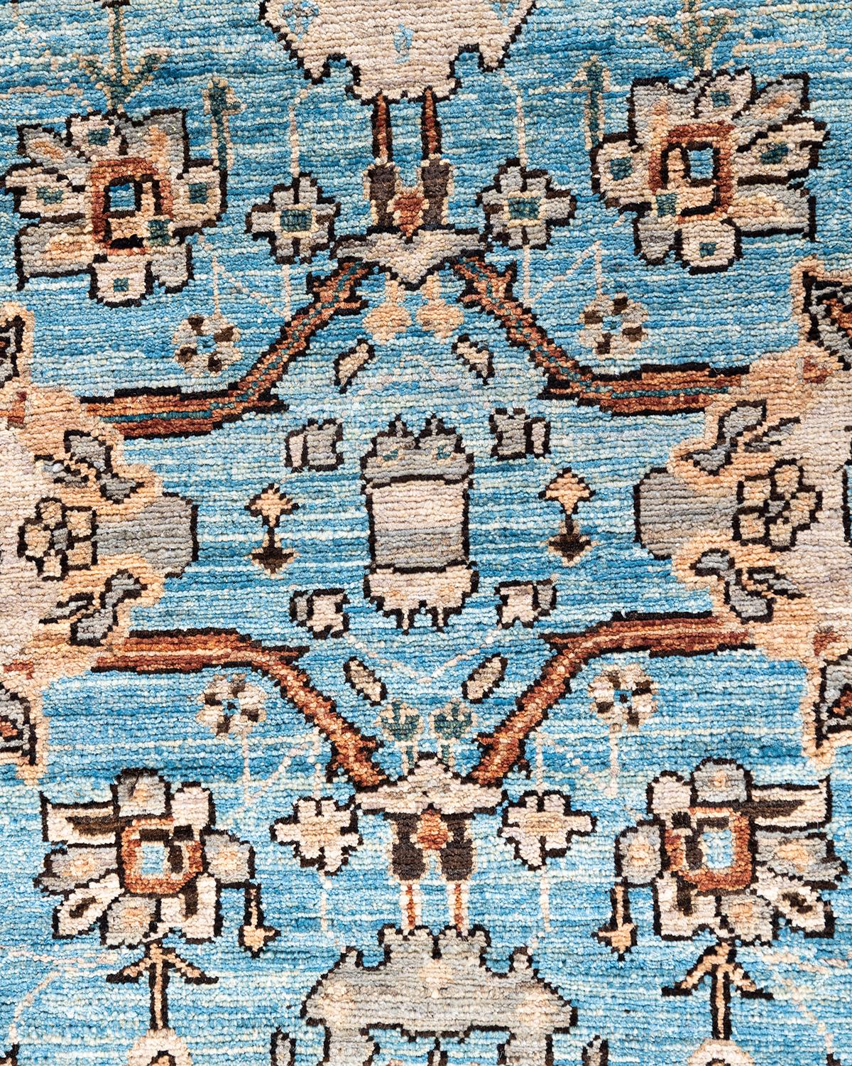 Pakistanais Tapis traditionnel Serapi noué à la main en laine bleu clair