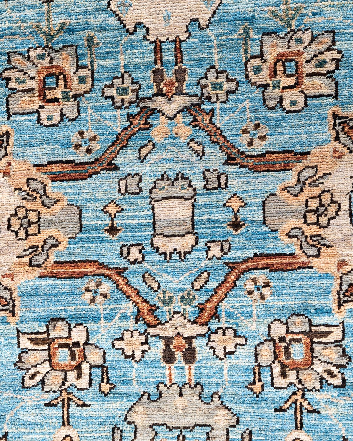 Pakistani Traditional Serapi Hand Knotted Wool Light Blue Area Rug For Sale