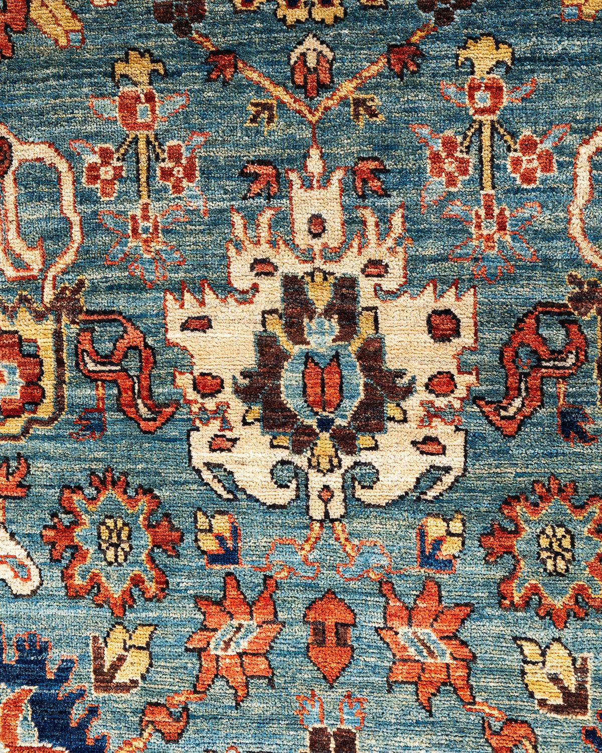 Pakistanais Tapis traditionnel Serapi noué à la main en laine bleu clair en vente