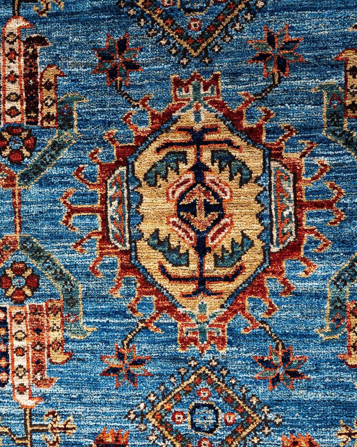 Pakistani Traditional Serapi Hand Knotted Wool Light Blue Area Rug For Sale