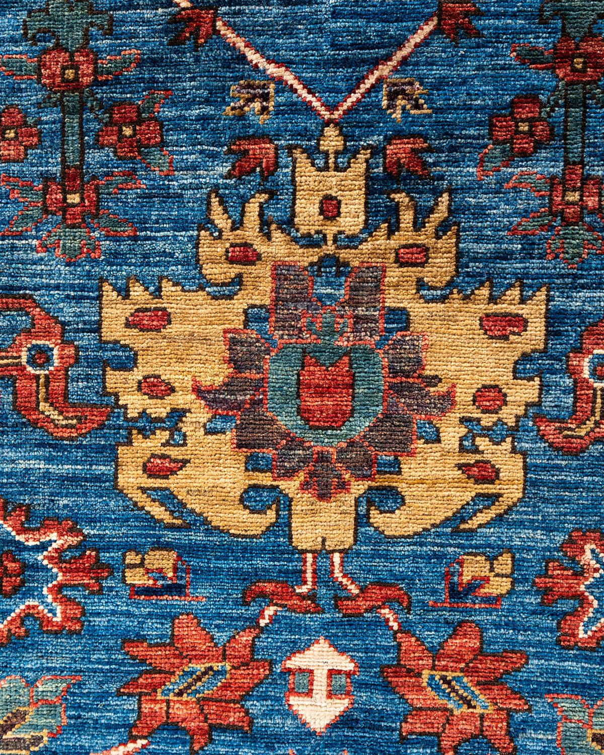 Pakistani Traditional Serapi Hand Knotted Wool Light Blue Area Rug